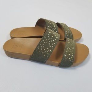 Reef Leather Studded Band Slide Sandals Size 7